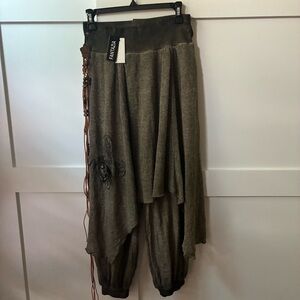 Fantasia Large Women's Maxi Skirt with pants , boho with belt in Olive